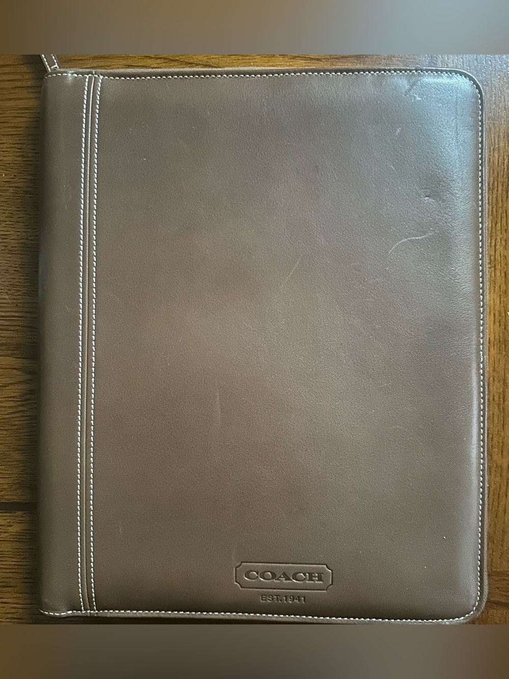 Vintage Coach Brown Leather portfolio, zipper organizer White Contrast Stitching